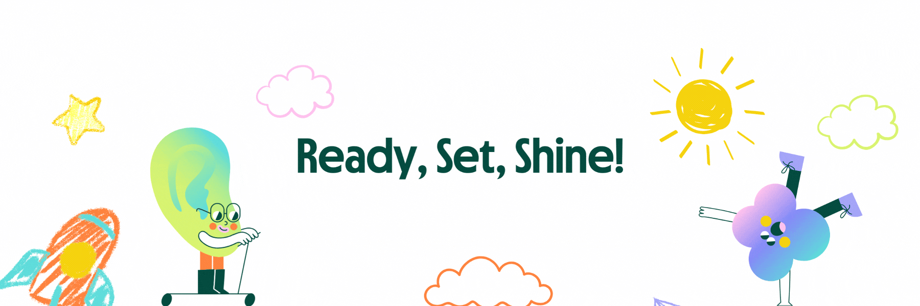 Ray of Joy mascots flying in a paper plane